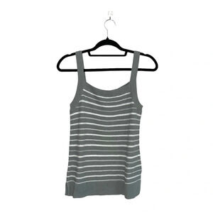 GAP 100% Cotton Sage Green & White Striped Knit Tank Top Small Women’s